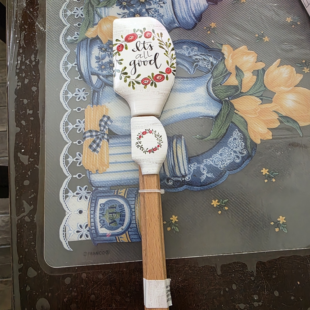 Floral Wooden Spatula with Positive Message